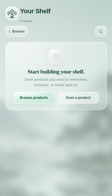Your Shelf preview with saved products